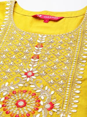 Women Mustard Yellow Ethnic Motifs Yoke Design Kurta with Trousers & Dupatta 2