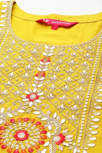 Women Mustard Yellow Ethnic Motifs Yoke Design Kurta with Trousers & Dupatta