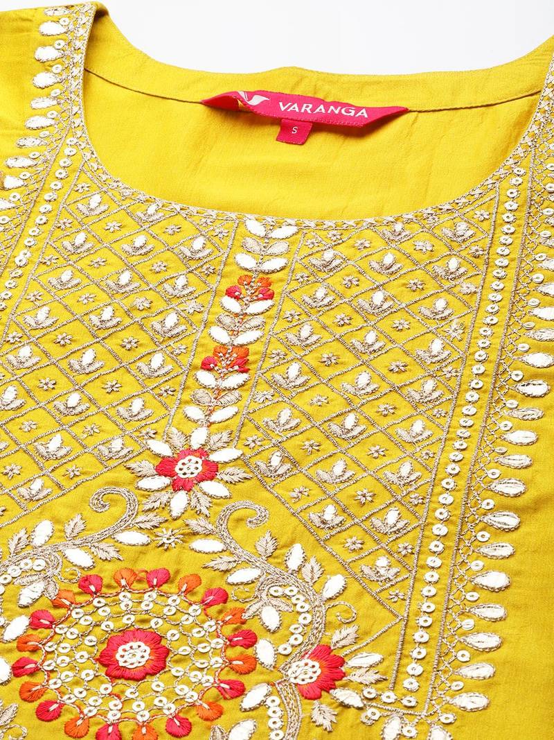 Women Mustard Yellow Ethnic Motifs Yoke Design Kurta with Trousers & Dupatta