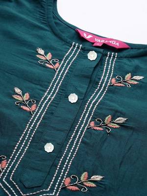 Women Teal Green Ethnic Motifs Yoke Design Kurta with Trousers & Dupatta 2