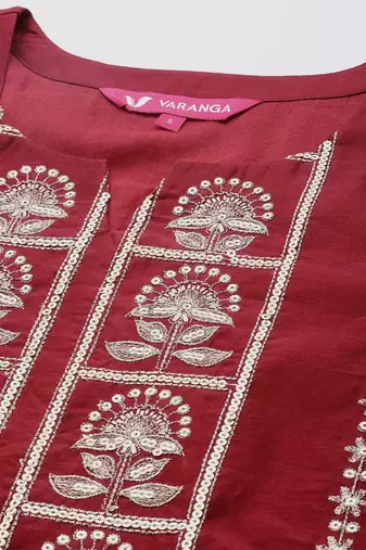 Women Maroon Embroidered Kurta with Trousers & With Dupatta