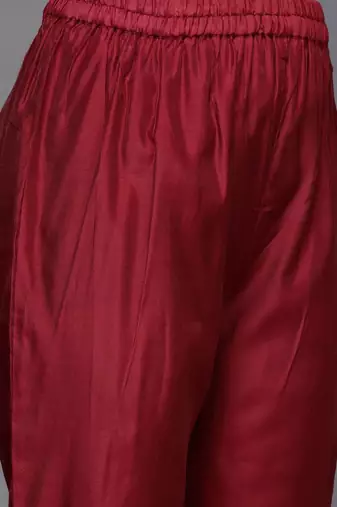 Women Maroon Embroidered Kurta with Trousers & With Dupatta