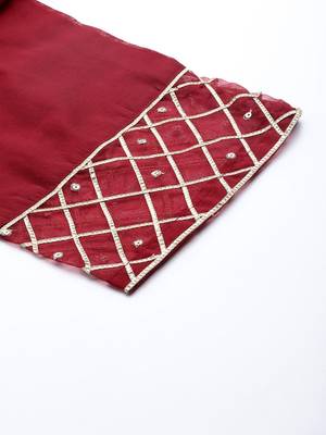 Women Maroon Embroidered Kurta with Trousers & With Dupatta 8
