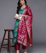 Women Blue Kurta with Trousers & With Dupatta