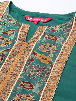 Women Green Ethnic Motifs Yoke Design Kurta with Trousers & With Dupatta 2
