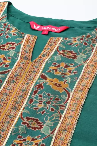 Women Green Ethnic Motifs Yoke Design Kurta with Trousers & With Dupatta