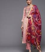 Women Dusty Pink Ethnic Motifs Embroidered Kurta with Trousers & Dupatta