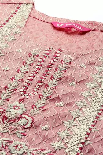 Women Dusty Pink Ethnic Motifs Embroidered Kurta with Trousers & Dupatta
