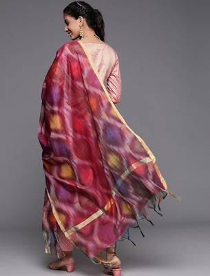 Women Dusty Pink Ethnic Motifs Embroidered Kurta with Trousers & Dupatta 6