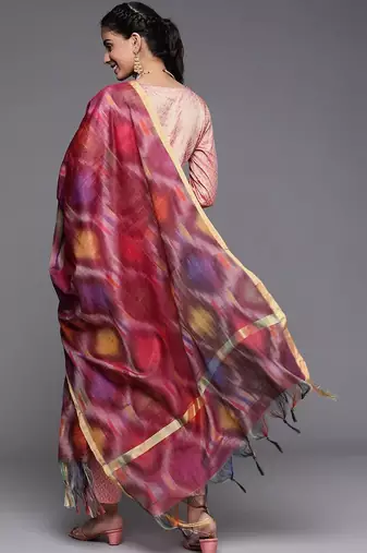 Women Dusty Pink Ethnic Motifs Embroidered Kurta with Trousers & Dupatta