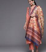 Women Peach-Coloured Ethnic Motifs Printed Kurta with Trousers & Dupatta