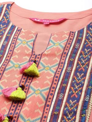 Women Peach-Coloured Ethnic Motifs Printed Kurta with Trousers & Dupatta 2