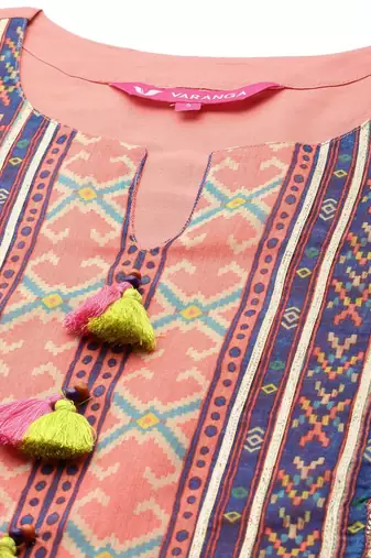 Women Peach-Coloured Ethnic Motifs Printed Kurta with Trousers & Dupatta