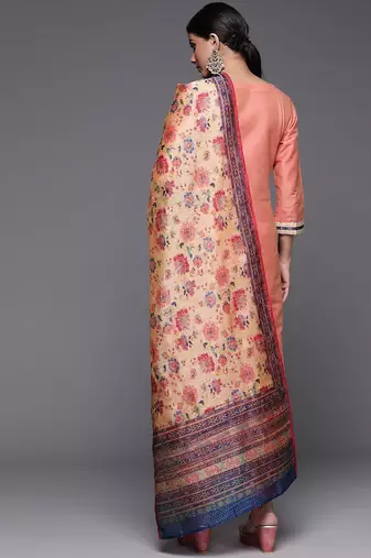 Women Peach-Coloured Ethnic Motifs Printed Kurta with Trousers & Dupatta