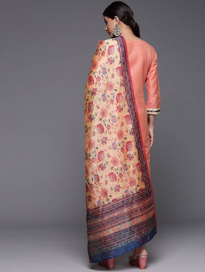 Women Peach-Coloured Ethnic Motifs Printed Kurta with Trousers & Dupatta