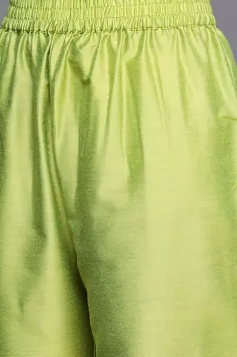 Women Lime Green Ethnic Motifs Yoke Design Beads and Stones Kurta with Trousers & With Dupatta