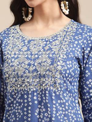 Blue And White Zari Embroidery Leheriya Kurta Sharara Set With Leheriya Dupatta 2