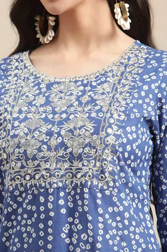 Blue And White Zari Embroidery Leheriya Kurta Sharara Set With Leheriya Dupatta