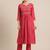 Women Red & Gold-Toned Floral Embroidered Mirror Work Pleated Kurta With Trousers