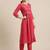 Women Red & Gold-Toned Floral Embroidered Mirror Work Pleated Kurta With Trousers