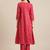 Women Red & Gold-Toned Floral Embroidered Mirror Work Pleated Kurta With Trousers