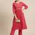 Women Red & Gold-Toned Floral Embroidered Mirror Work Pleated Kurta With Trousers