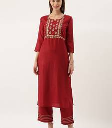 Women Maroon Floral Embroidered Kurta with Trousers
