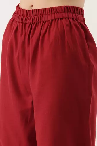Women Maroon Floral Embroidered Kurta with Trousers