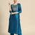 Women Blue & Golden Embroidered Jacquard Kurta with Trousers