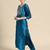 Women Blue & Golden Embroidered Jacquard Kurta with Trousers