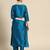 Women Blue & Golden Embroidered Jacquard Kurta with Trousers