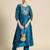 Women Blue & Golden Embroidered Jacquard Kurta with Trousers