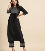 Women Black & Golden Embroidered Sequinned Yoke Design Kurta & Trousers