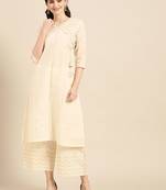Women Beige Solid Angrakha Kurta with Palazzos