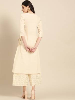 Women Beige Solid Angrakha Kurta with Palazzos 5