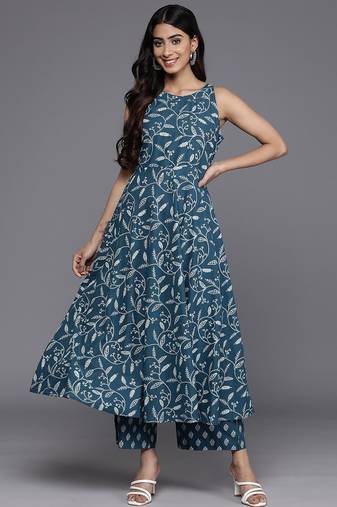 Women Floral Printed Regular Pure Cotton Kurta with Trousers