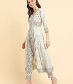 Floral Printed High Slit Pure Cotton Kurta With Trousers & Dupatta
