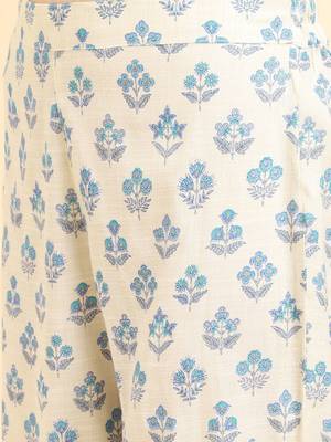 Floral Printed High Slit Pure Cotton Kurta With Trousers & Dupatta 3
