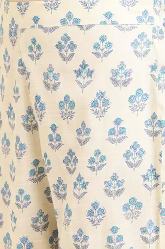 Floral Printed High Slit Pure Cotton Kurta With Trousers & Dupatta