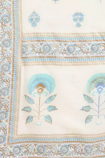 Floral Printed High Slit Pure Cotton Kurta With Trousers & Dupatta