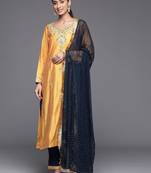 Ethnic Motifs Embroidered Regular Sequinned Kurta with Trousers & Dupatta