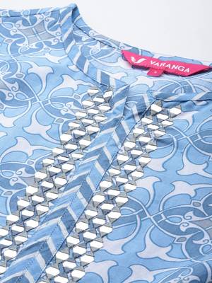 Printed Empire Mirror Work Pure Cotton Kurta with Trousers & Dupatta 3