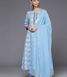 Printed Empire Mirror Work Pure Cotton Kurta with Trousers & Dupatta