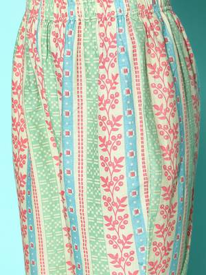 Women Sea Green Floral Printed Sequinned Pure Cotton Kurta with Trousers 6
