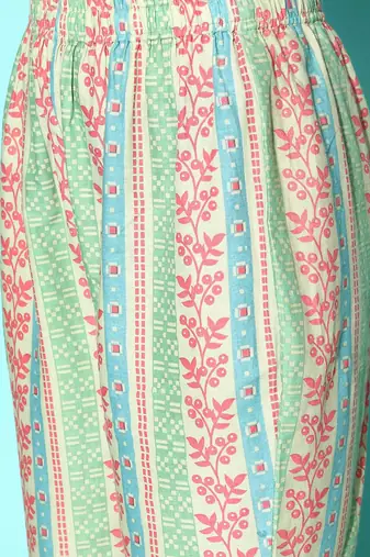 Women Sea Green Floral Printed Sequinned Pure Cotton Kurta with Trousers