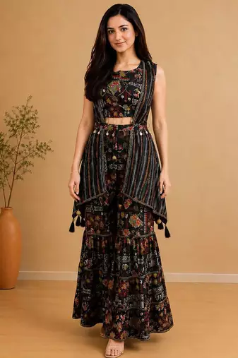 Women Ethnic Motifs Printed Regular Kurti with Sharara