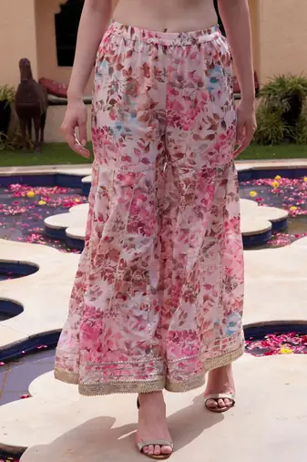 Women Floral Printed Regular Mirror Work Kurta with Sharara & Dupatta