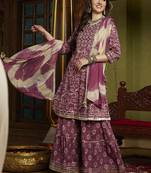 Floral Printed Mirror Work Pure Cotton A-Line Kurta With Sharara & Dupatta