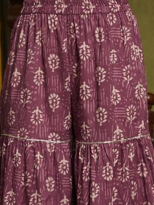Floral Printed Mirror Work Pure Cotton A-Line Kurta With Sharara & Dupatta 3