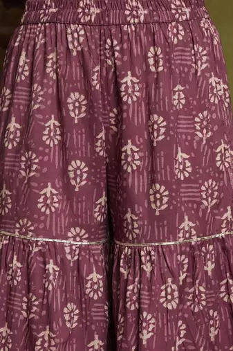 Floral Printed Mirror Work Pure Cotton A-Line Kurta With Sharara & Dupatta